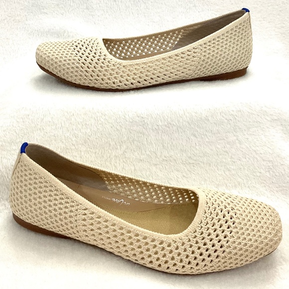 Off White Rothy’s The Max Square Toe Mesh Slip On Ballet Flat Size W8.5 Like New - Picture 2 of 15